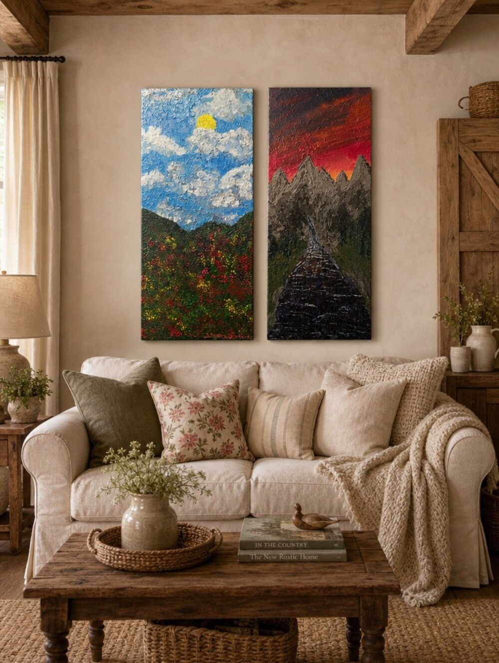 2 HANDCRAFTED Landscape Painting HANDMADE Artwork HANDPAINTED Wall Art Decor